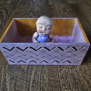 Handmade Polymer Clay Baby Doll and Crib